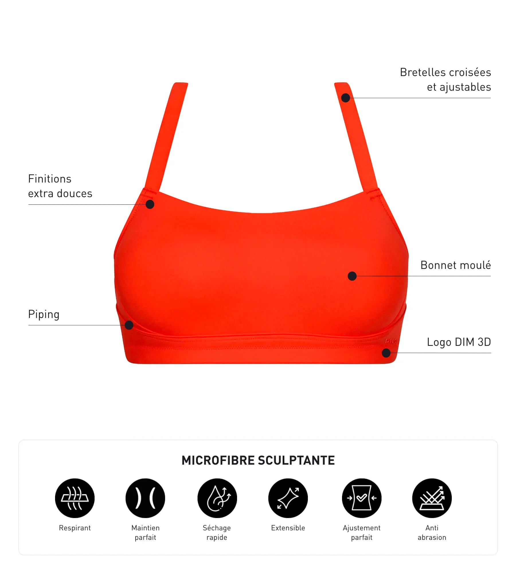 Soutien-gorge de sport en microfibre sculptante orange Dim Move