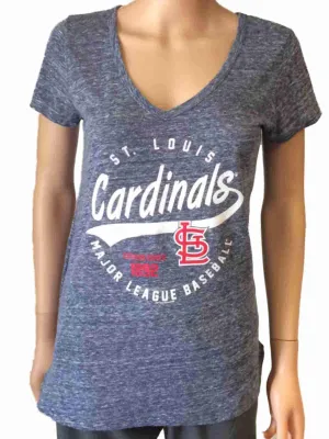 St. Louis Cardinals SAAG Women Navy Loose Soft Baseball V-Neck T-Shirt