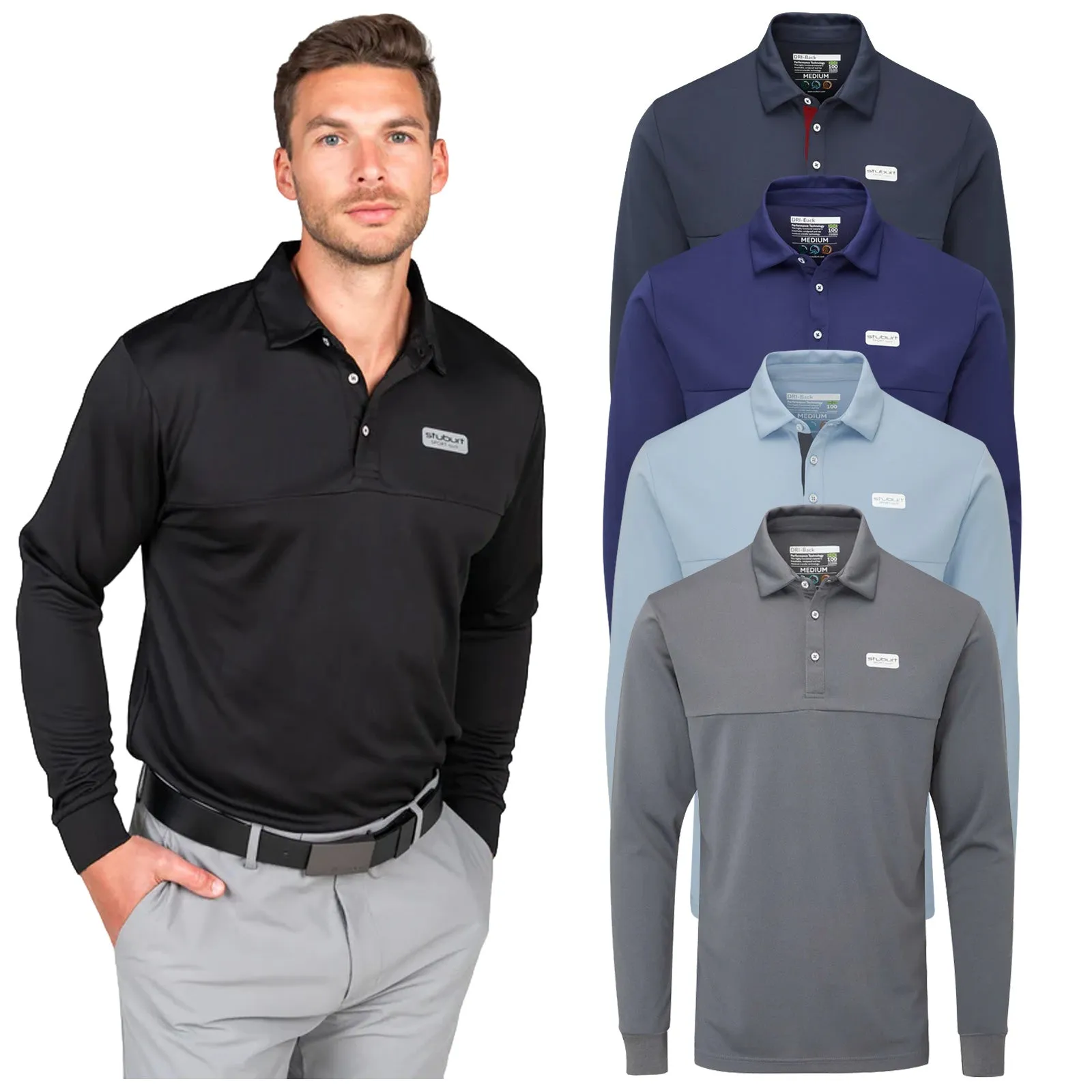 Stuburt Mens Sport Tech Long Sleeve Polo Shirt