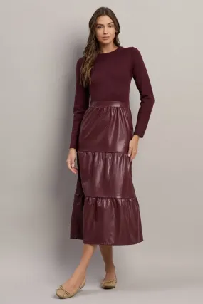 Sweater Leather Burgundy Dress