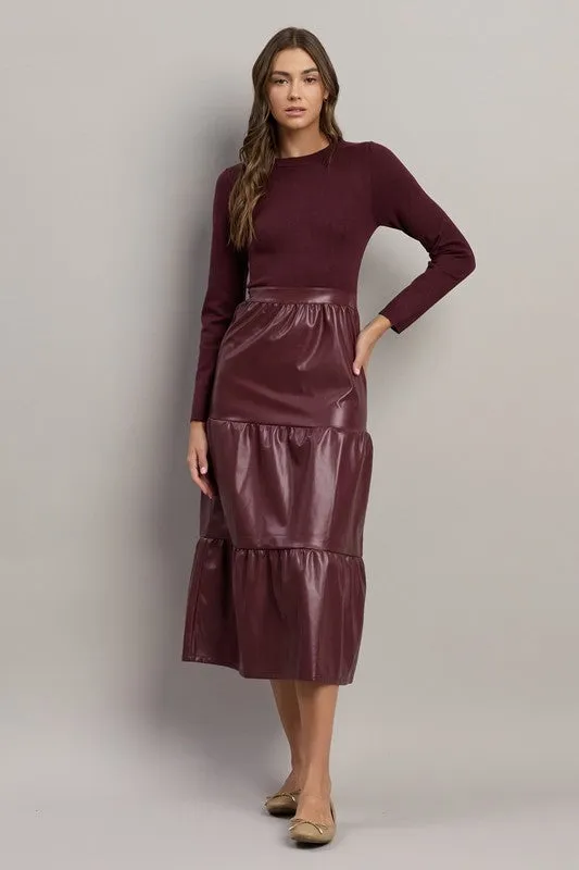 Sweater Leather Burgundy Dress