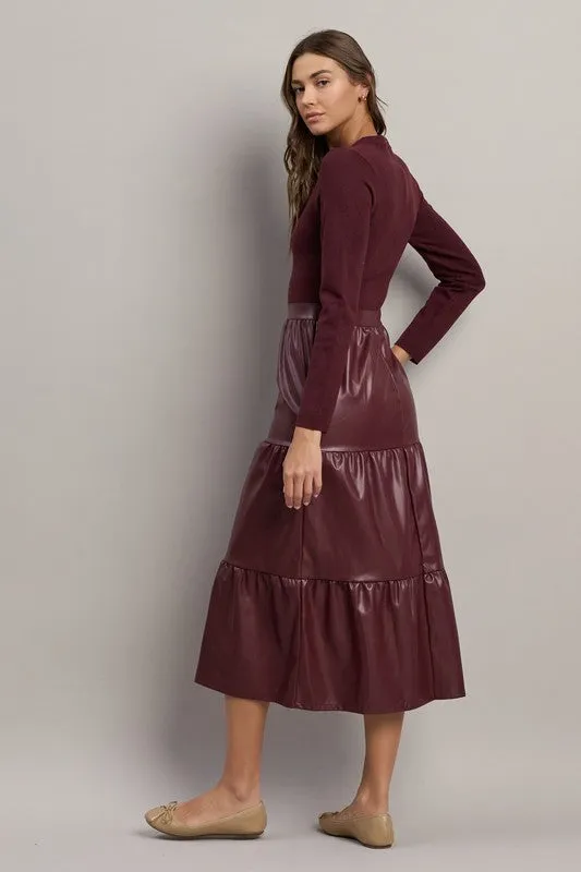 Sweater Leather Burgundy Dress