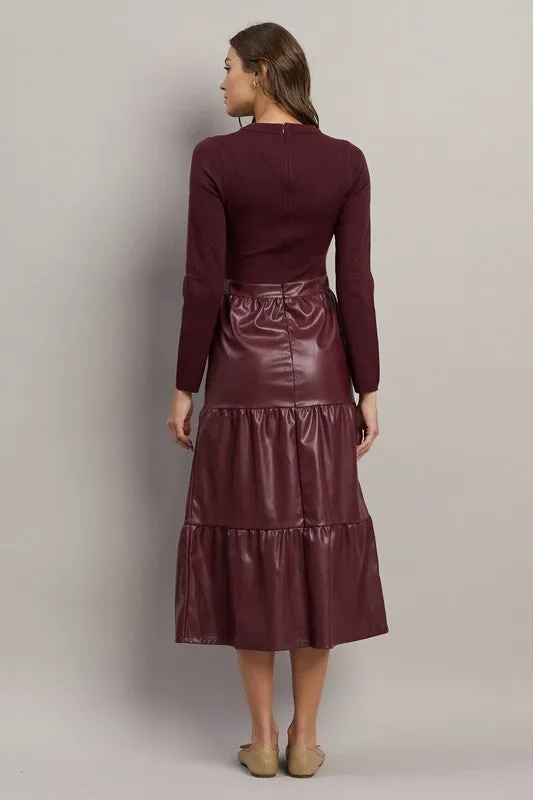 Sweater Leather Burgundy Dress