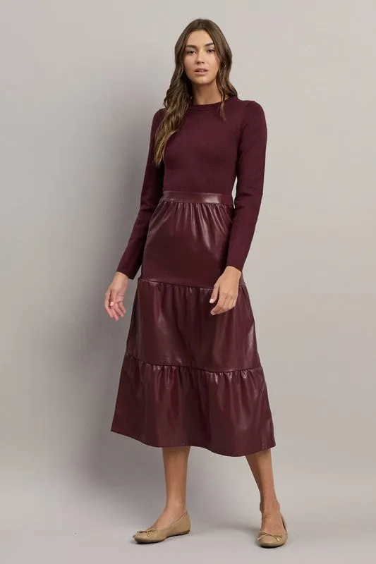 Sweater Leather Burgundy Dress