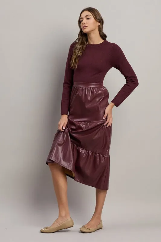 Sweater Leather Burgundy Dress