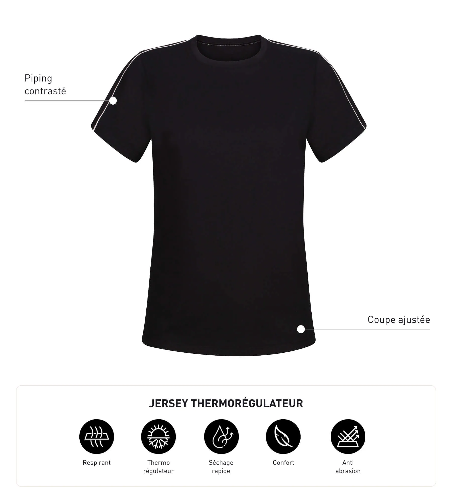 T-shirt de sport femme thermorégulateur en jersey Noir Dim Move