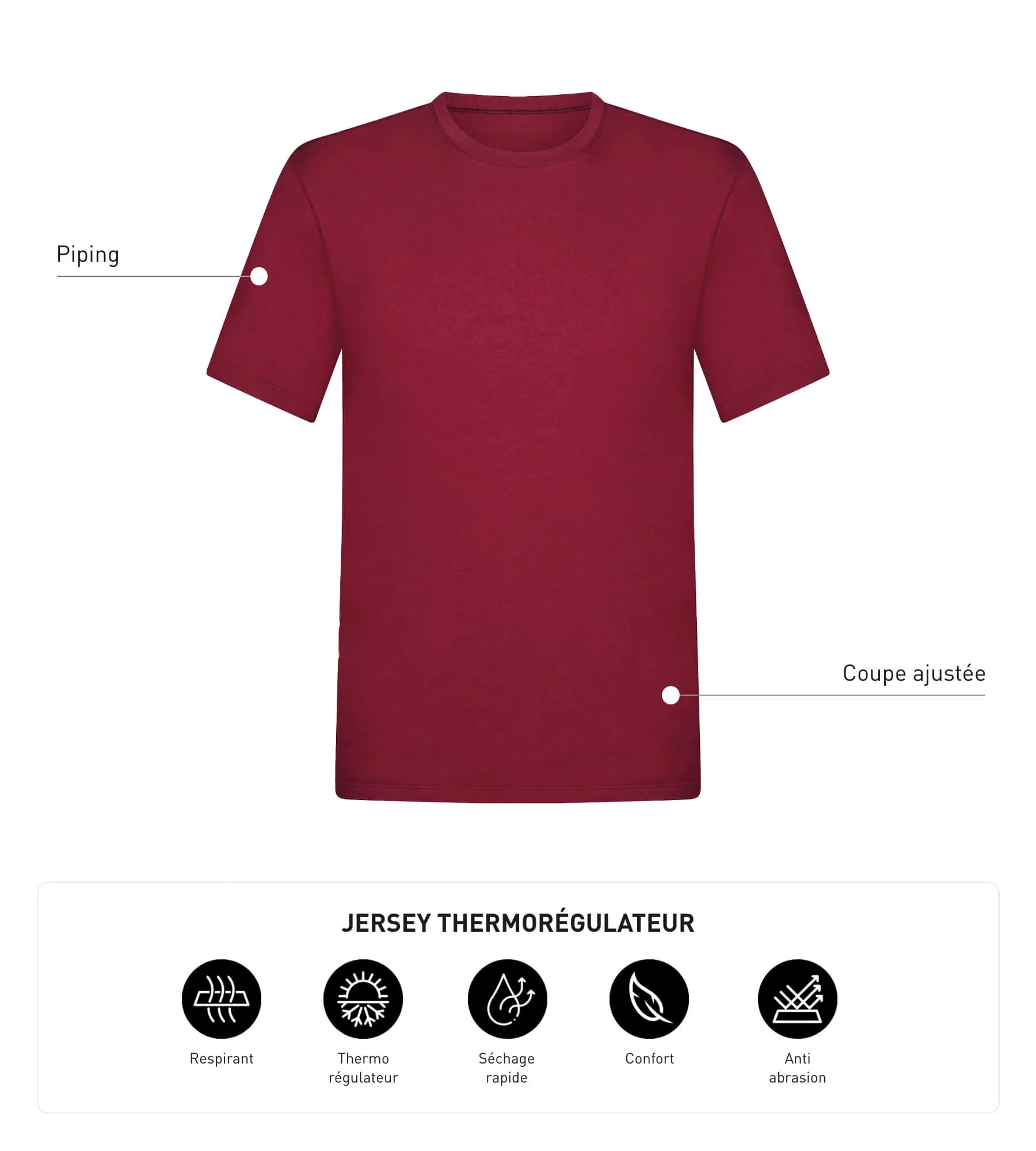 T-shirt de sport homme thermorégulateur en jersey Bordeaux Dim Move