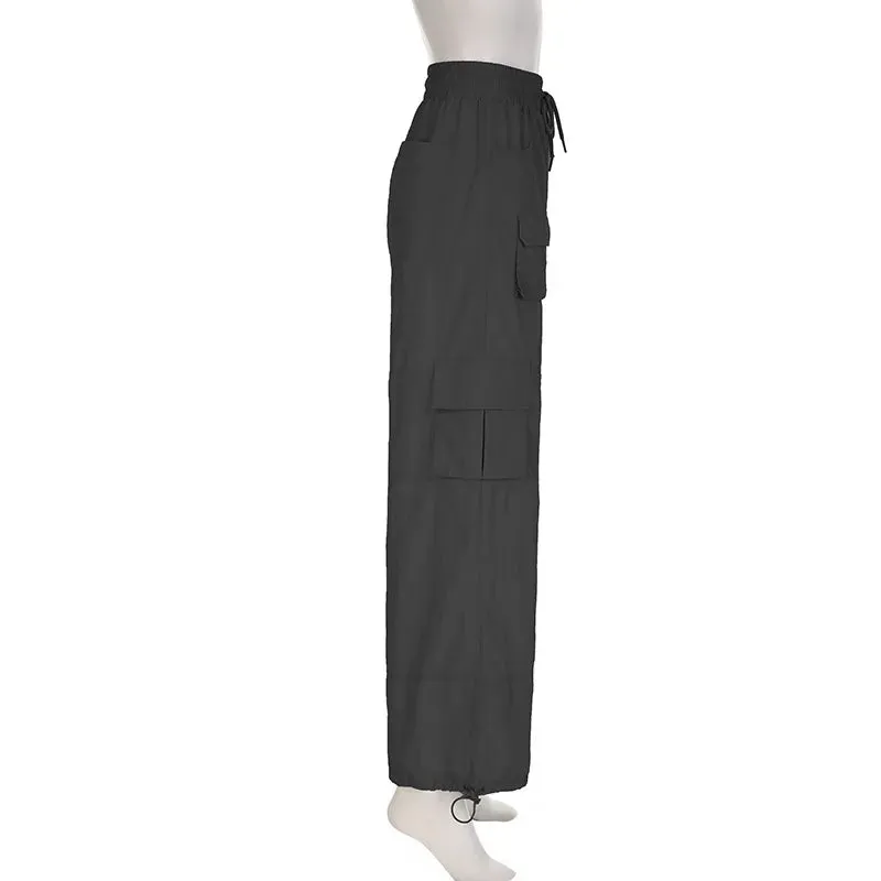 TAVIMART  -  Thin y2k Street Fashion Multi-Pocket Low Waist Drawstring Pant Women Elastic Waist Cargo Pants Summer Breathable