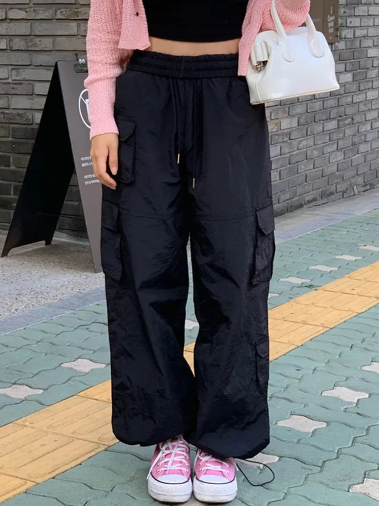 TAVIMART  -  Thin y2k Street Fashion Multi-Pocket Low Waist Drawstring Pant Women Elastic Waist Cargo Pants Summer Breathable