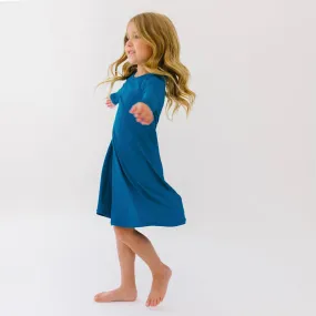 Teal Blue Bamboo Girls' Long Sleeve Dress