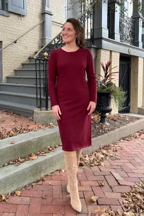 THE QUINN EVERYDAY SCOOP NECK SWEATER DRESS IN BURGUNDY (FINAL SALE)