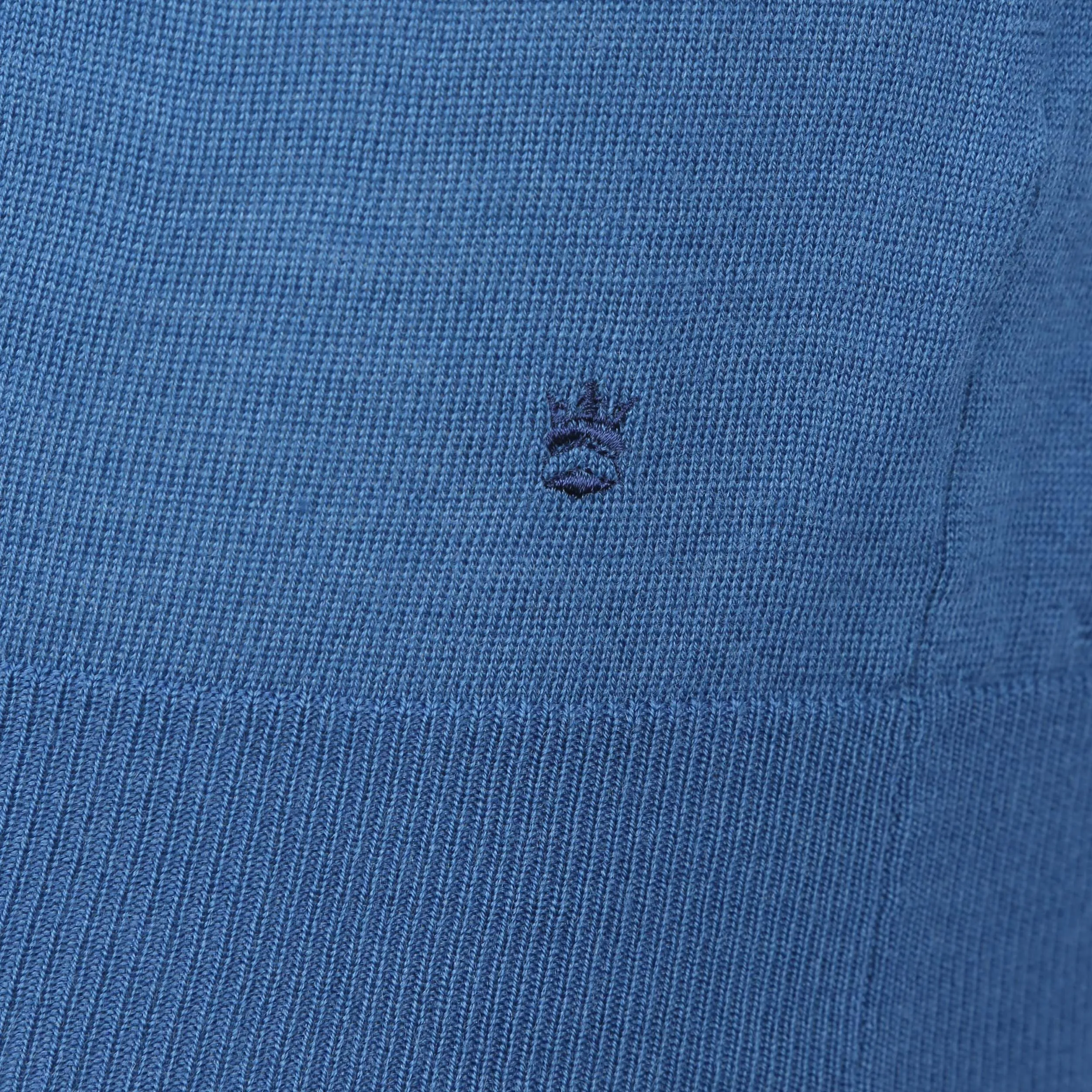 Thomas Maine Knitted Basic Polo Shirt in Mid Blue