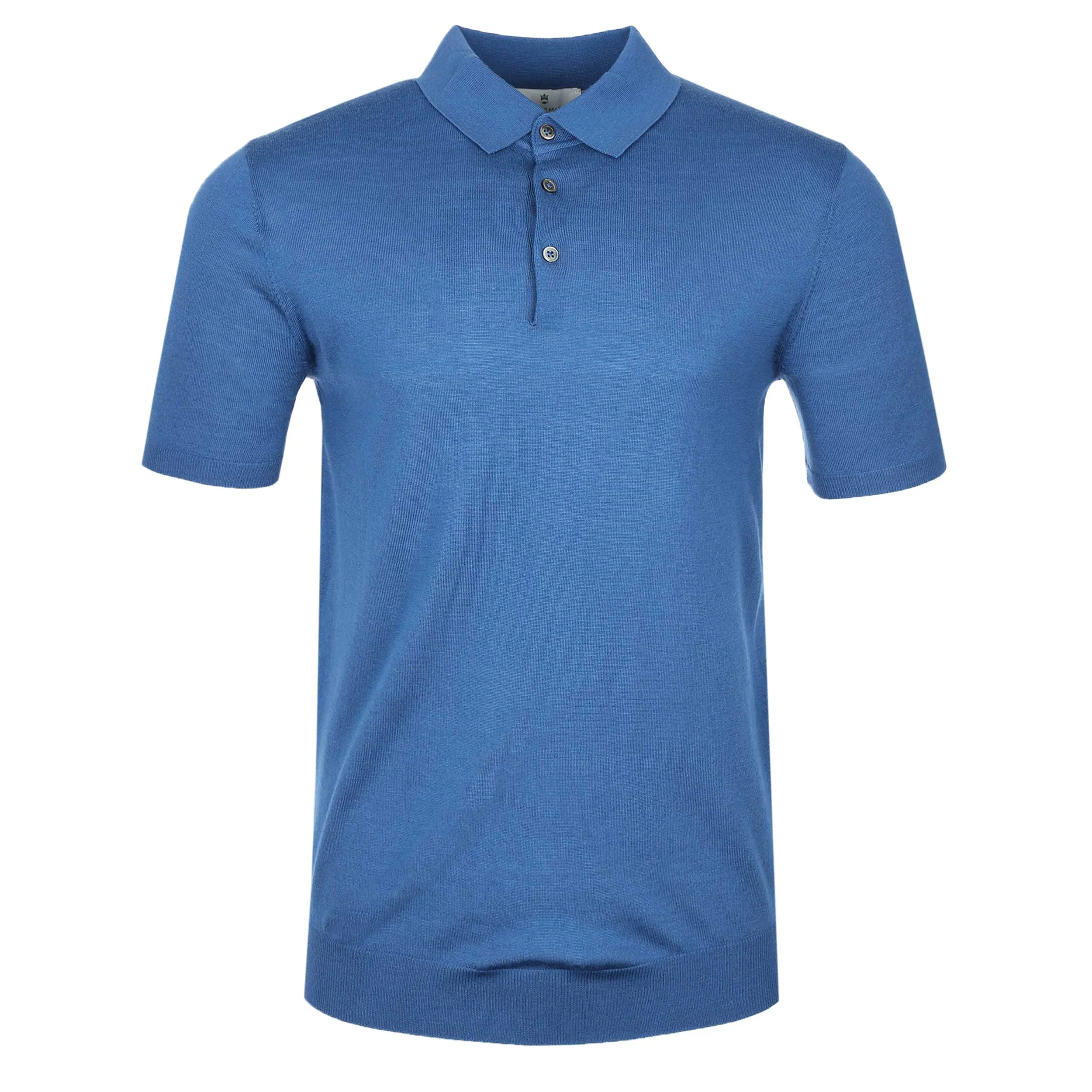 Thomas Maine Knitted Basic Polo Shirt in Mid Blue