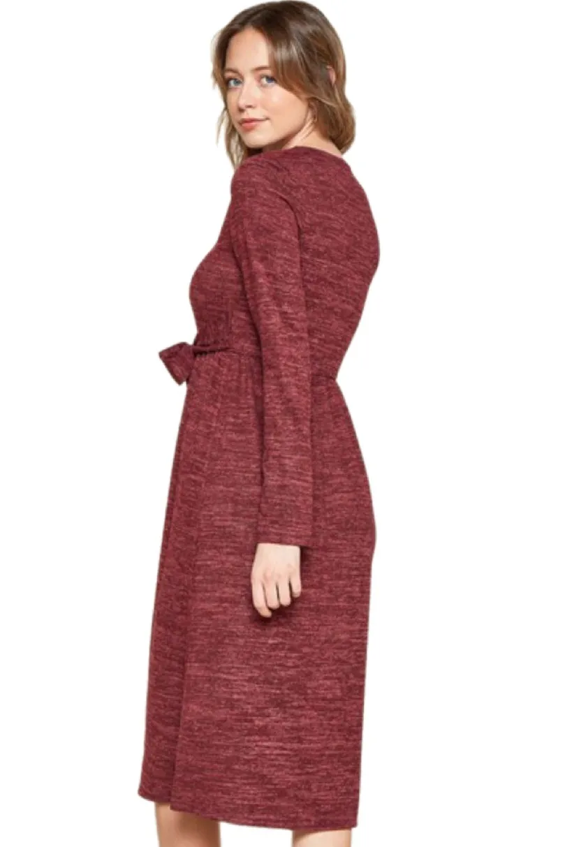 Tie Sweater Dress Style 3849 in Burgundy or Black