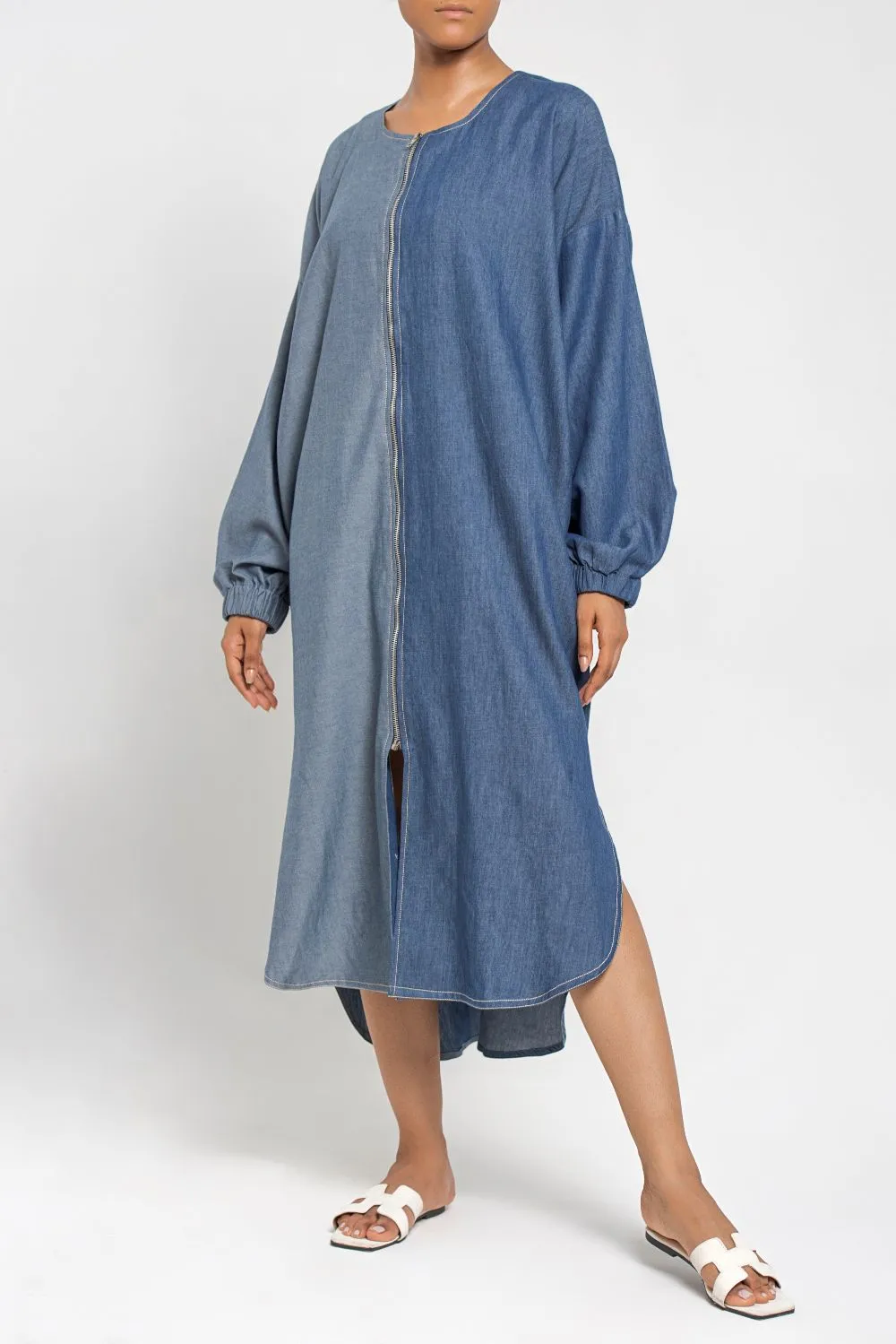 Two-toned zipper front long Tunic