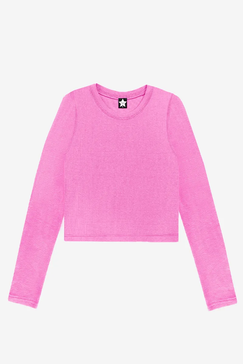 Ultra-Soft Ribbed Long Sleeve Fitted Tee - Bubble Pink