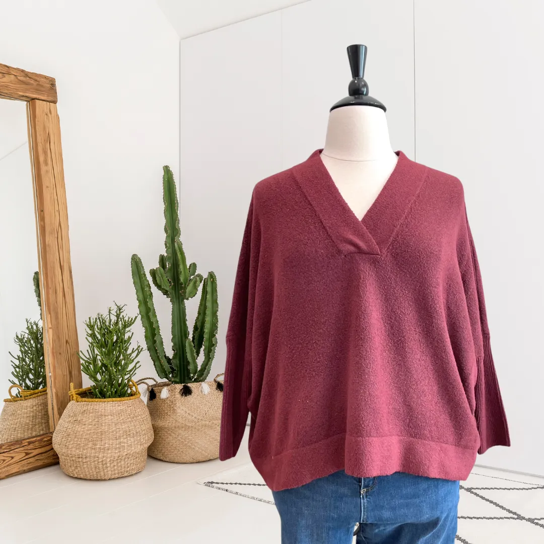 V-Neck Dolman Sleeve Oversized Sweater