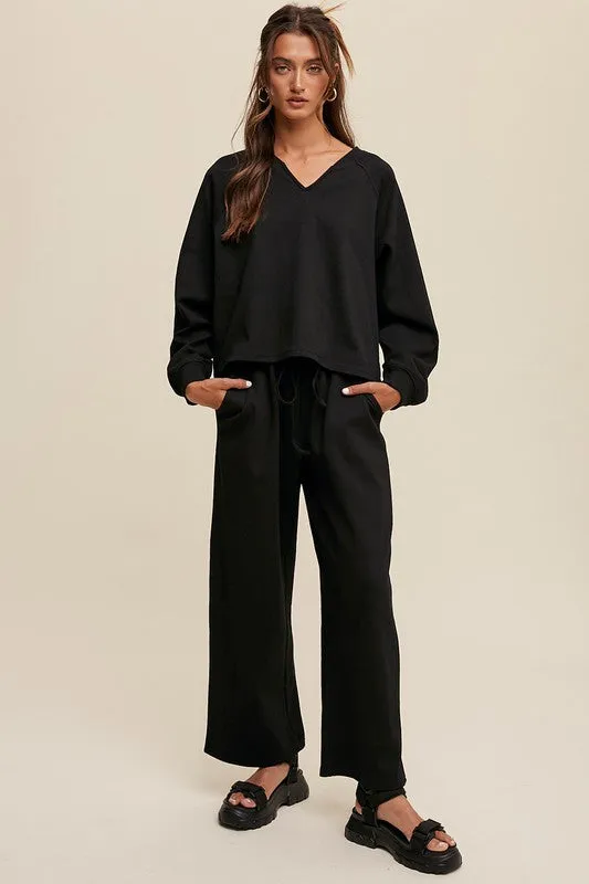 *V-neck Sweatshirt and Pants Set