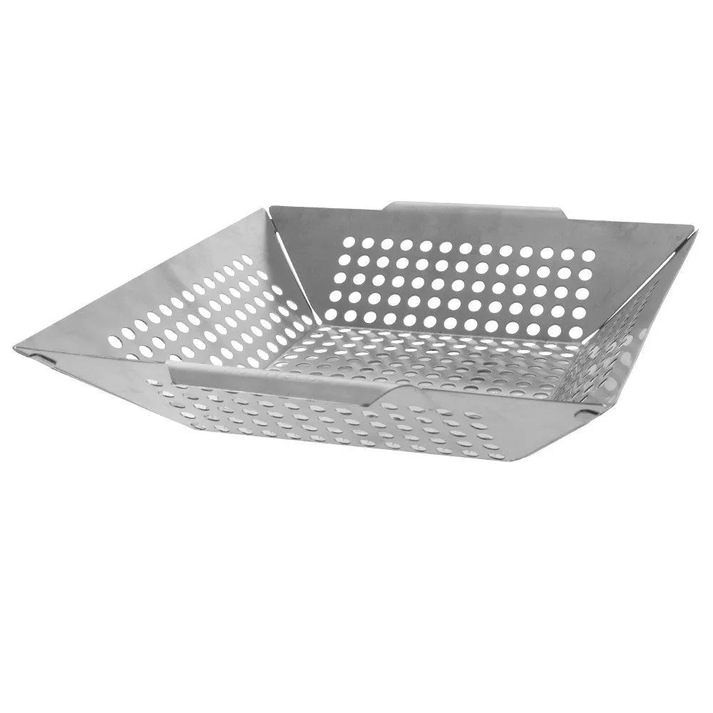 Vegetable Grill Basket By HomEco, Professional Grade 430 Stainless Steel Wok, Meat Grilling Basket, BBQ, Barbecue, Veggie, Fish, Quesadilla, Shrimp, Corn, Kabob- Outdoor Grilling Accessories