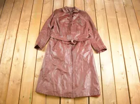 Vintage 1970s Genuine Red Leather Button Down Trench Coat