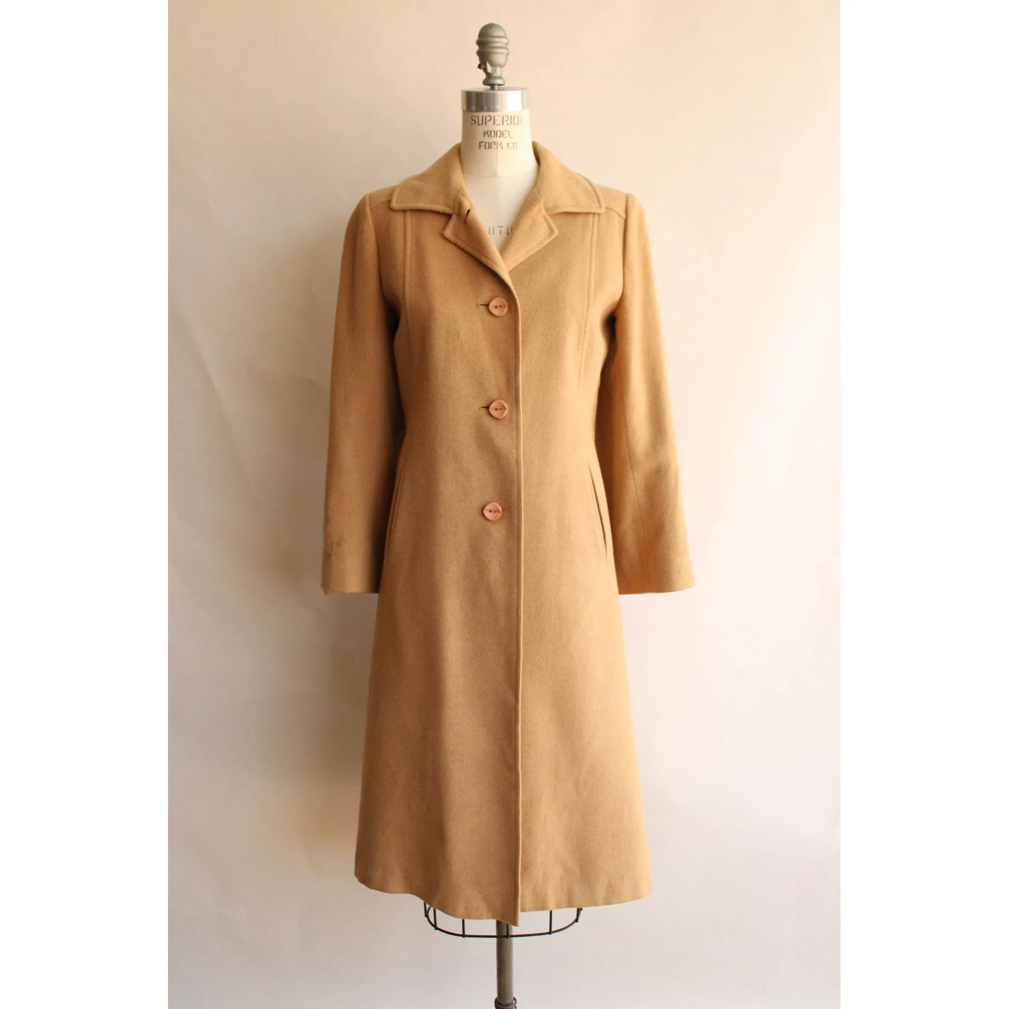 Vintage 1980s 1990s Fleurette of California Camel Mohair Overcoat