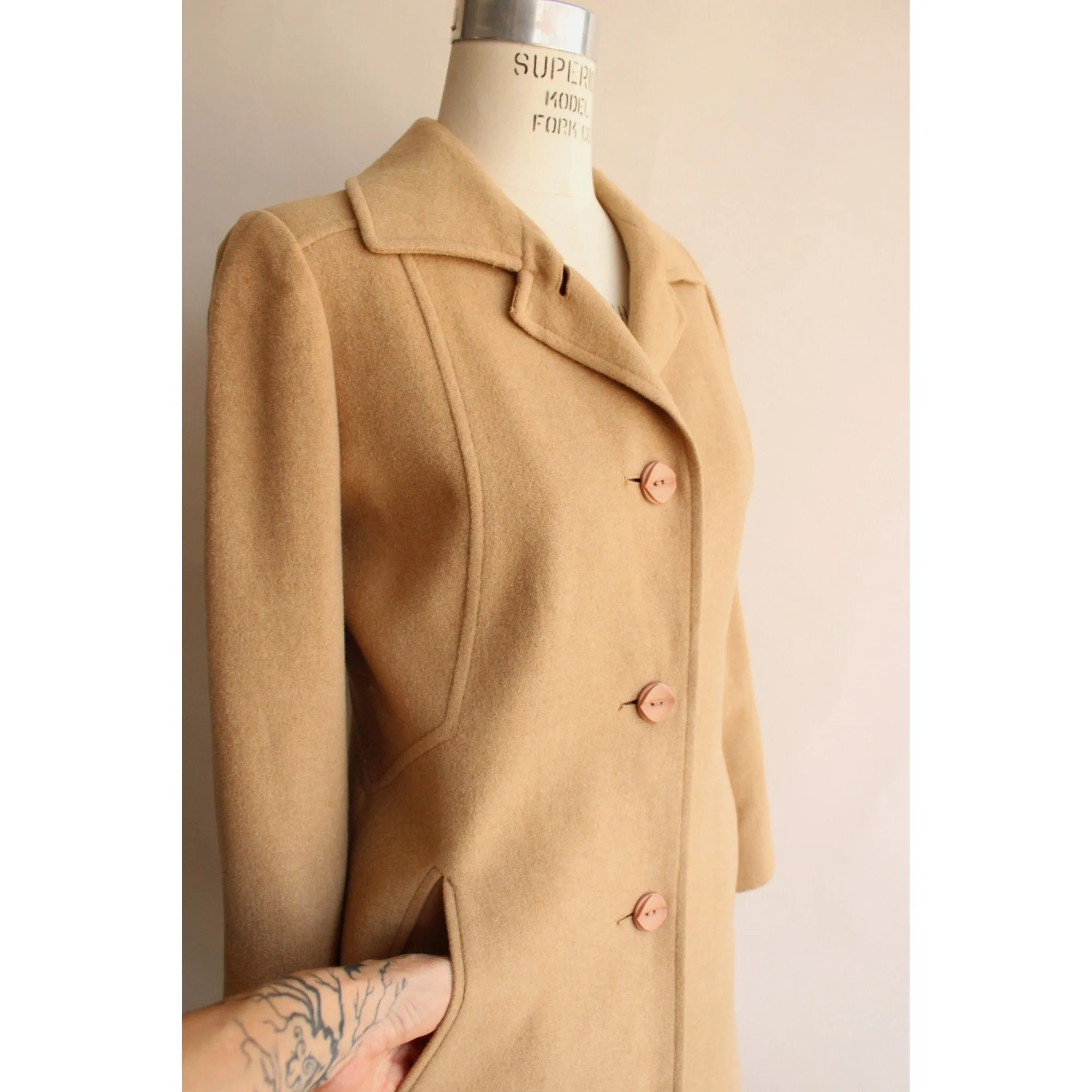 Vintage 1980s 1990s Fleurette of California Camel Mohair Overcoat