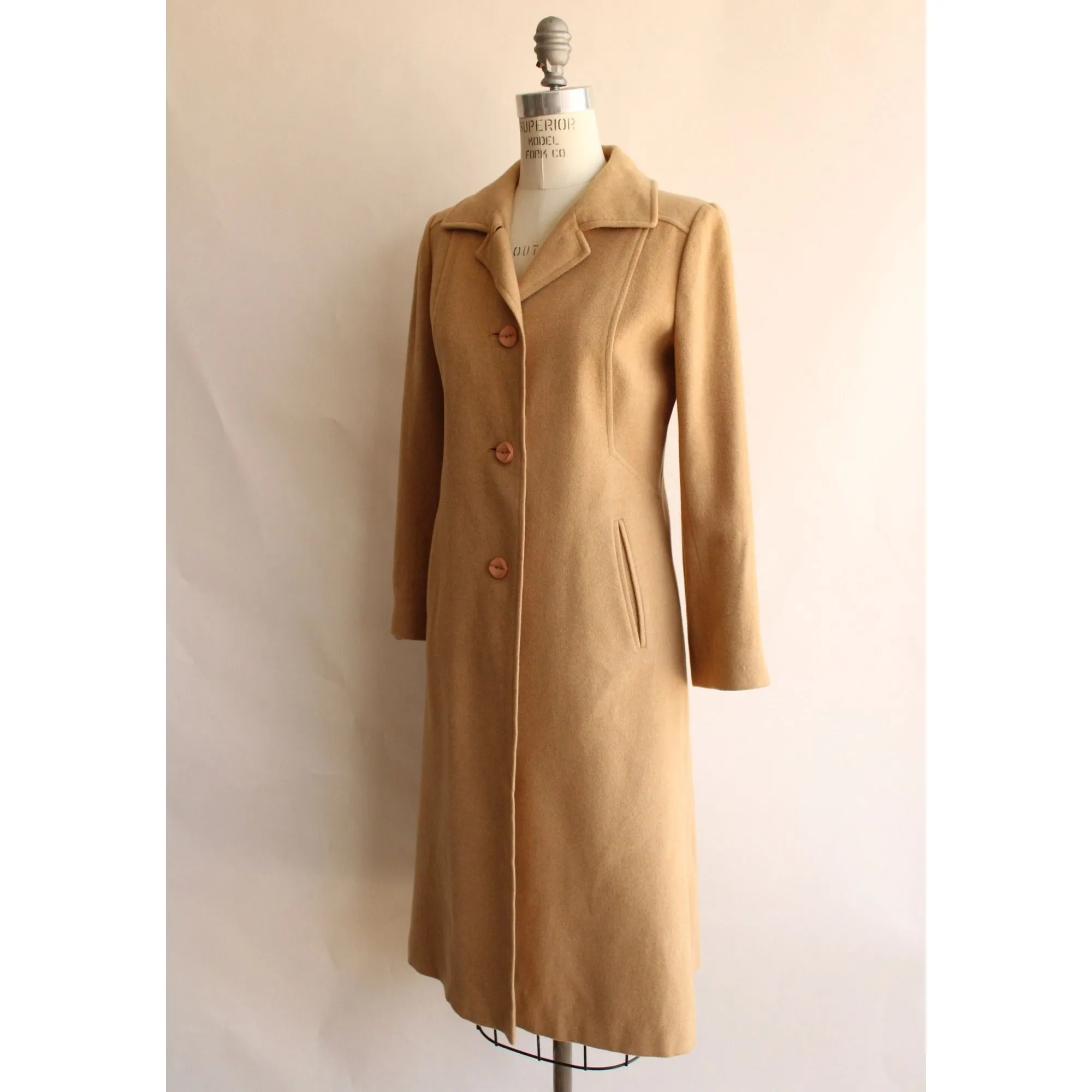 Vintage 1980s 1990s Fleurette of California Camel Mohair Overcoat