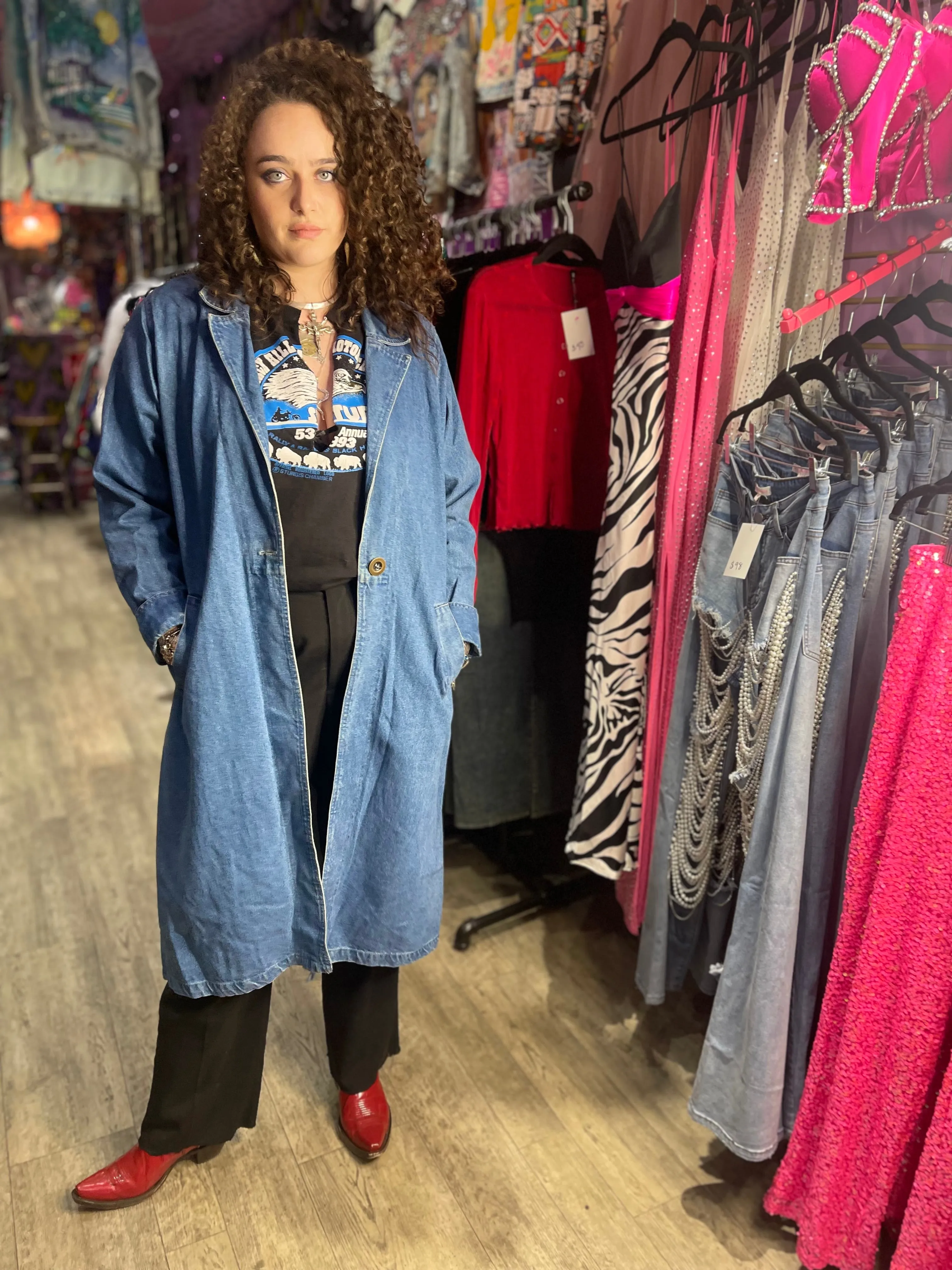 Vintage 90s Custom Made Denim Trench Coat