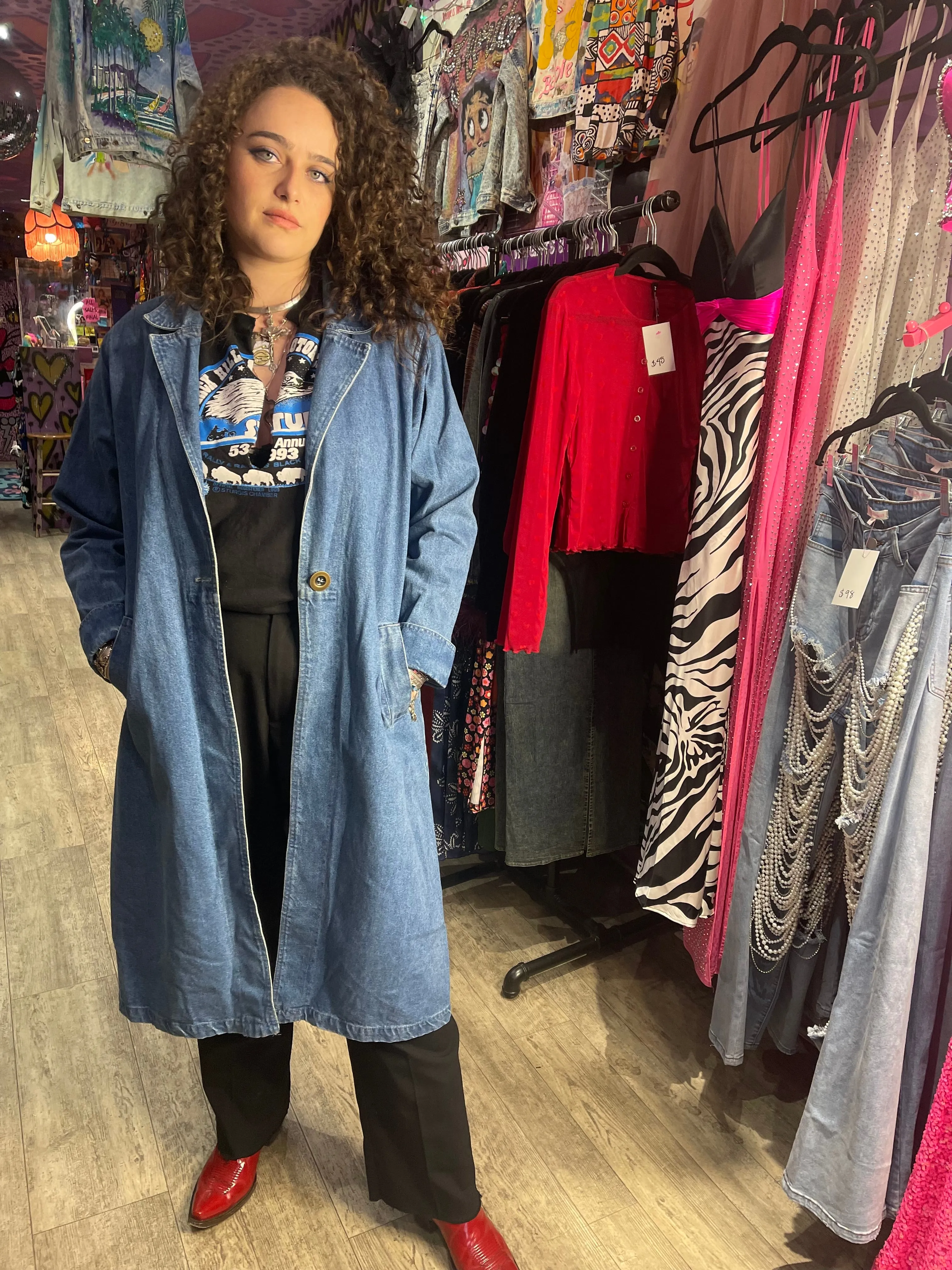 Vintage 90s Custom Made Denim Trench Coat