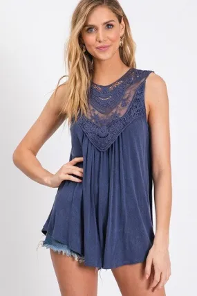 Vintage lace deep V detail tank top