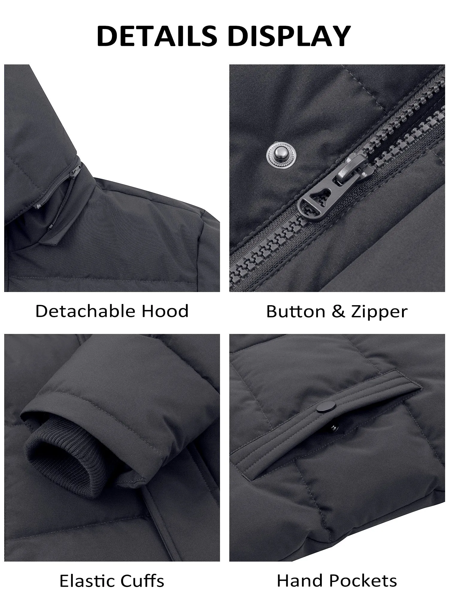 Wantdo Men's Winter Coat Windproof Puffer Jacket Padded Winter Coat with Detachable Hood