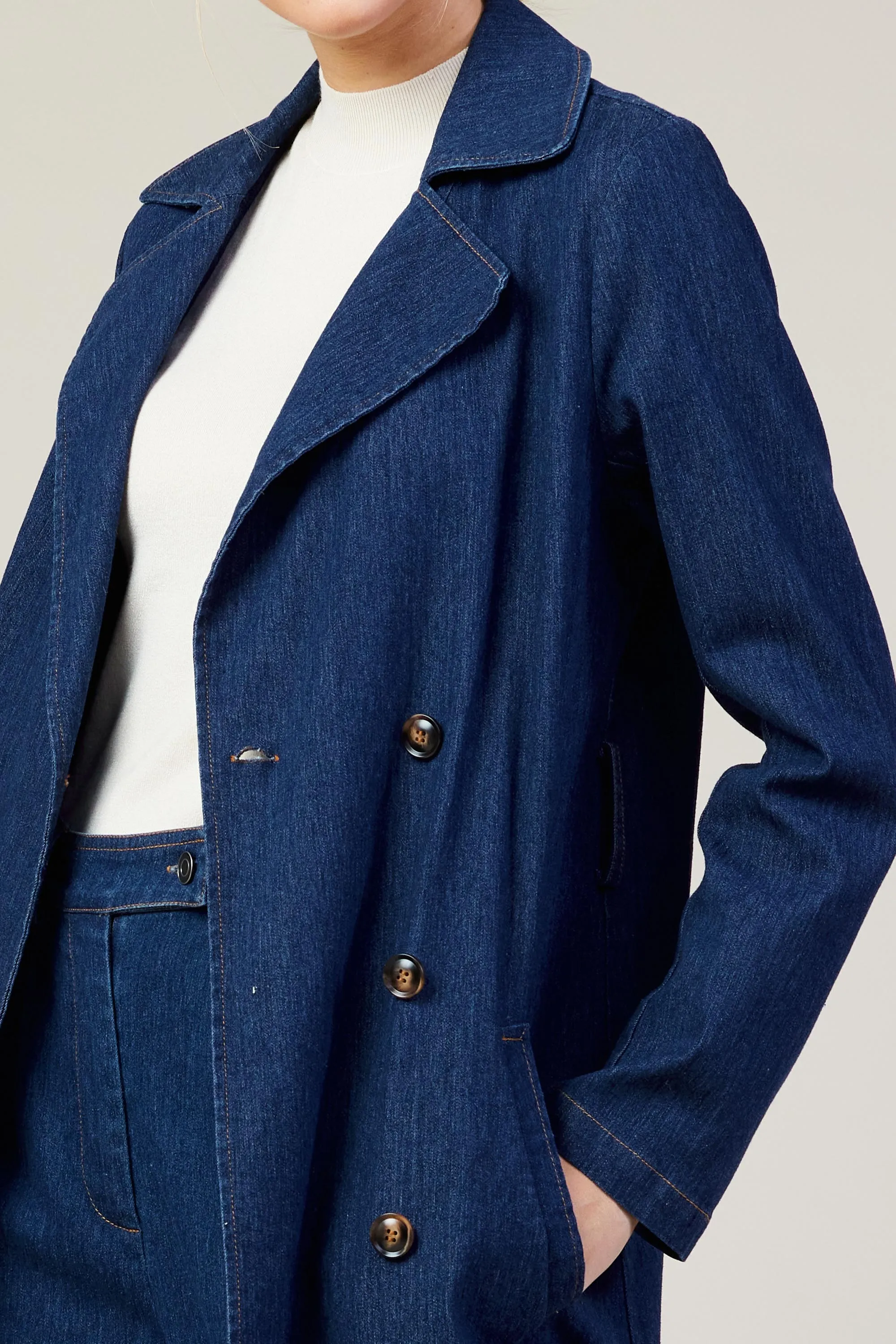 Washed Denim Trench Coat