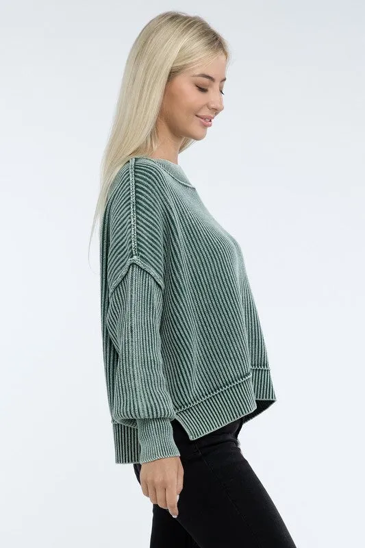 *Washed Side Slit Oversized Cropped Sweater