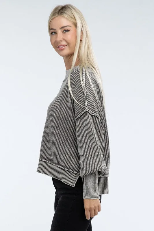 *Washed Side Slit Oversized Cropped Sweater