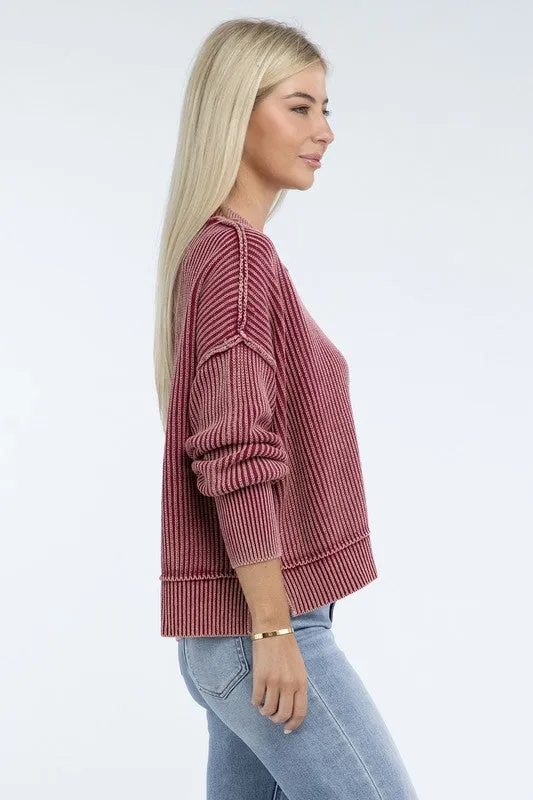 *Washed Side Slit Oversized Cropped Sweater