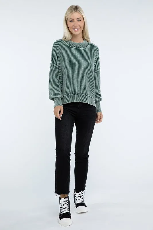 *Washed Side Slit Oversized Cropped Sweater