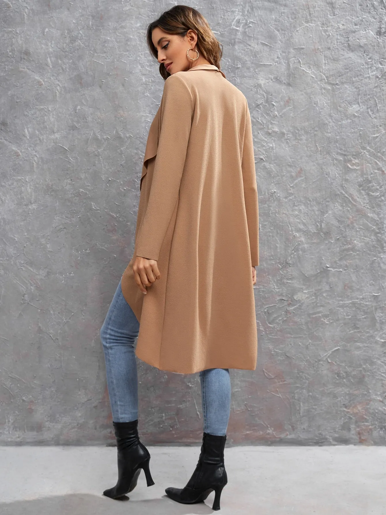 Waterfall Collar Slant Pocket Coat