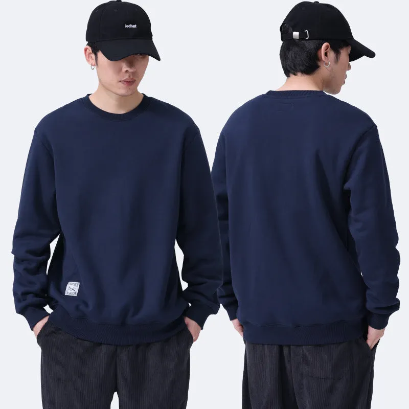 Winter Fleece Sweatshirt Warm Round Neck Pullover Top For Men Solid Color Sweater Boys Teenagers Clothing