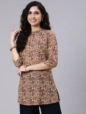 Women Multi Color Printed Straight Tunic With Three Quarter Sleeves