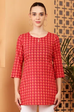 Women Red Applique Cotton Kurti