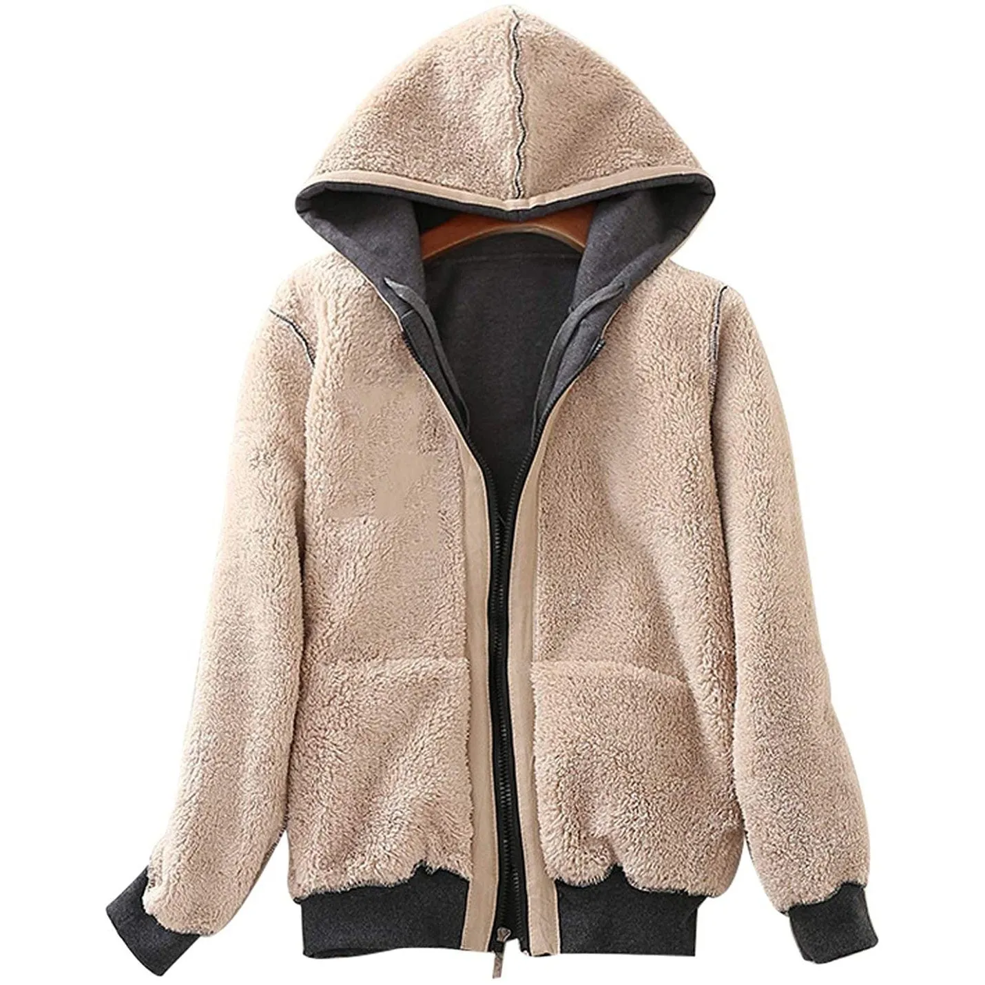 Women's Casual Winter Warm Sherpa Lined Zip Up Hooded Sweatshirt Jacket