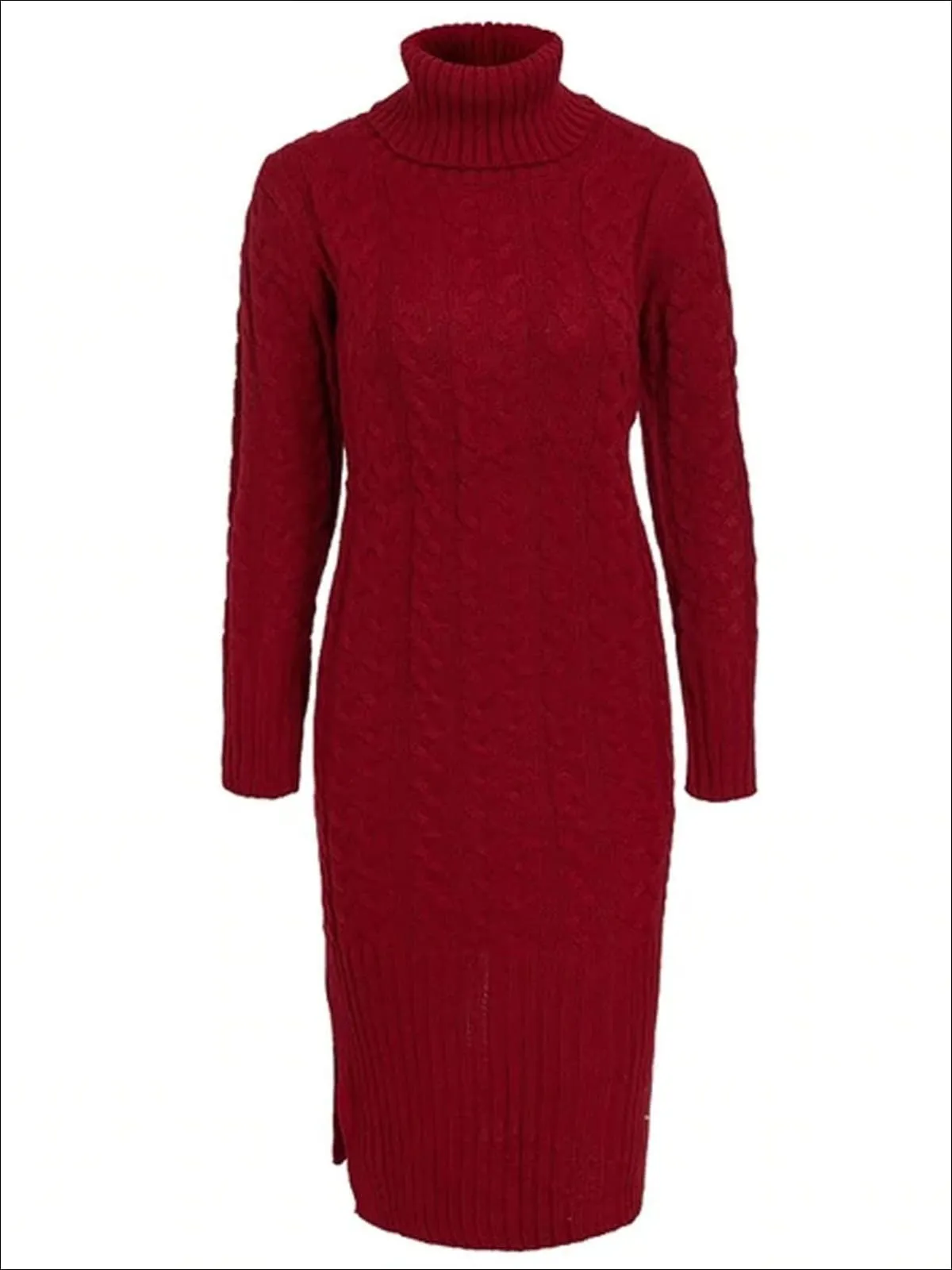 Women's Fall Cable Knit Turtleneck Sweater Dress