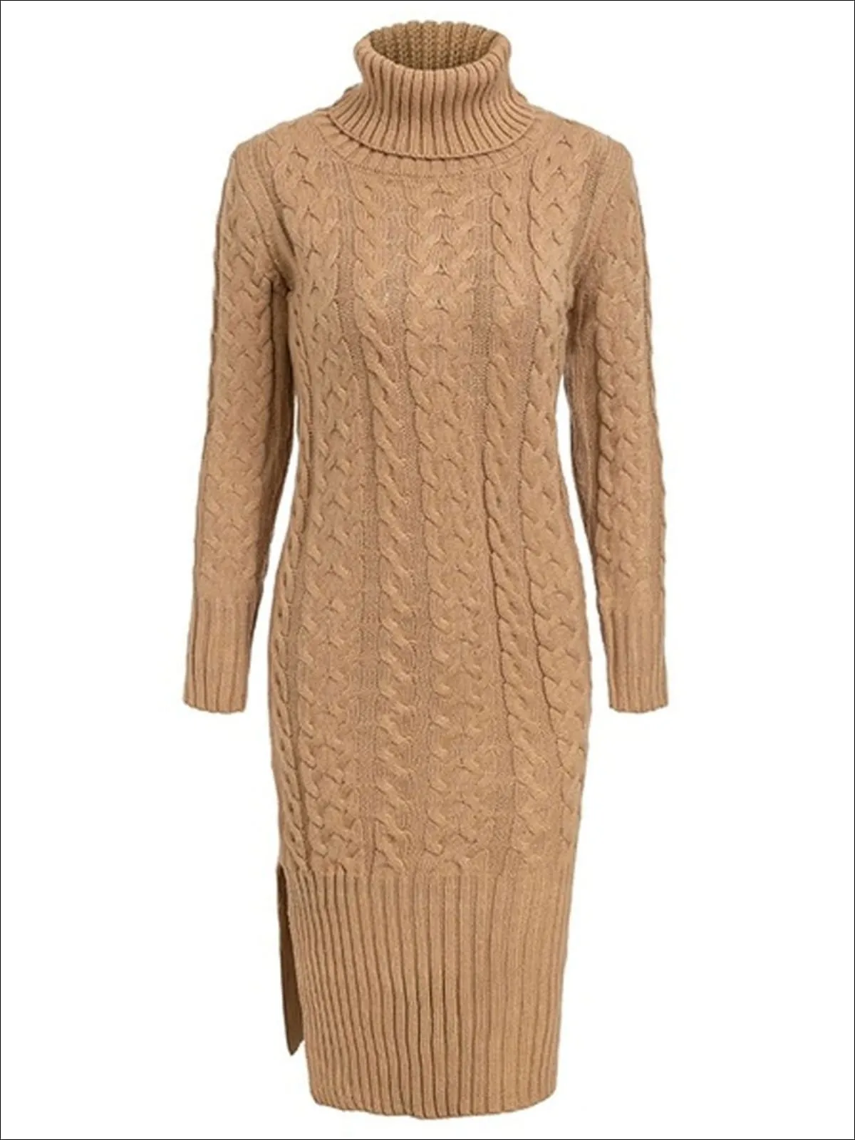 Women's Fall Cable Knit Turtleneck Sweater Dress