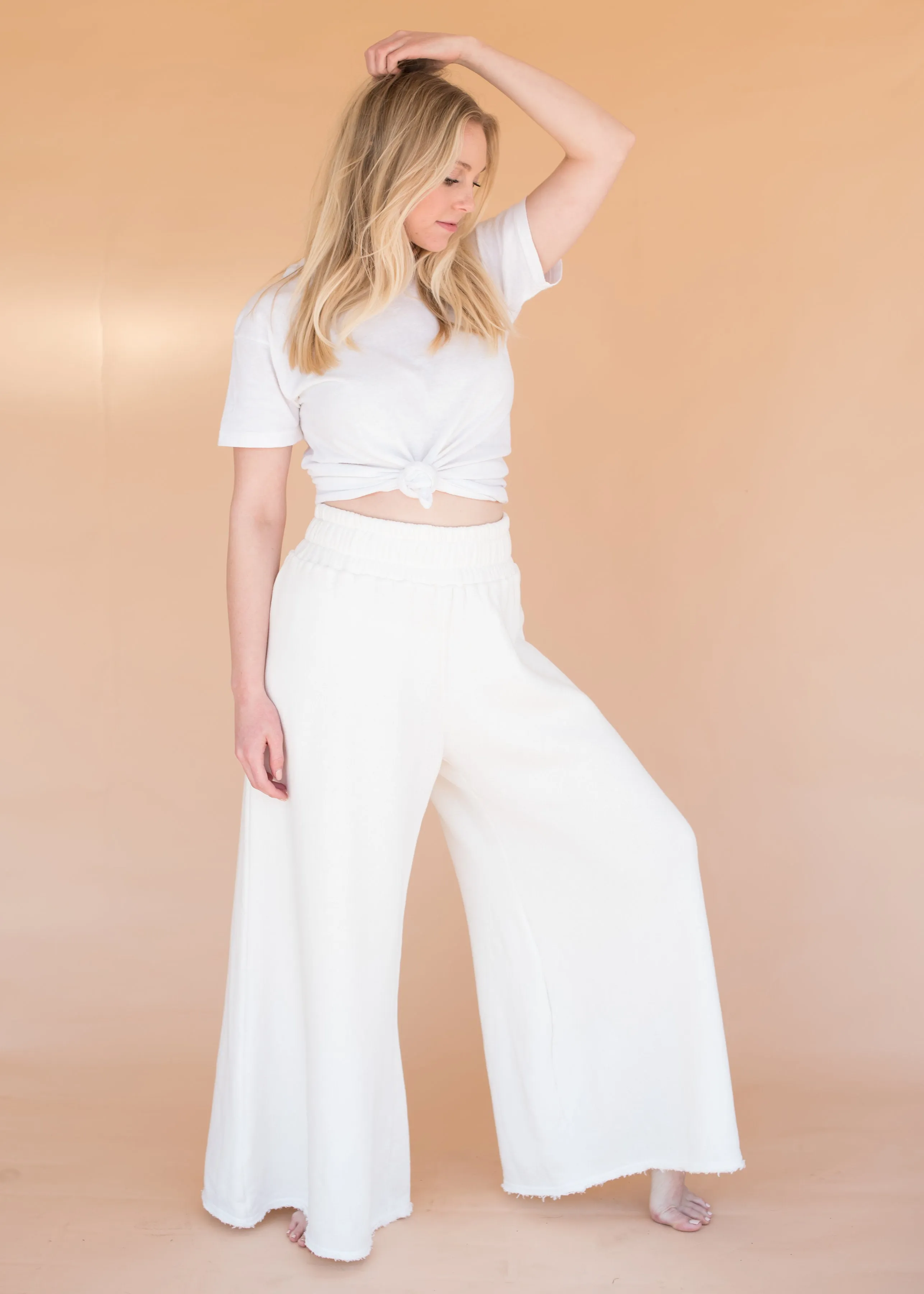 Women’s High-Waisted Ivory Wide Leg Sweatpants