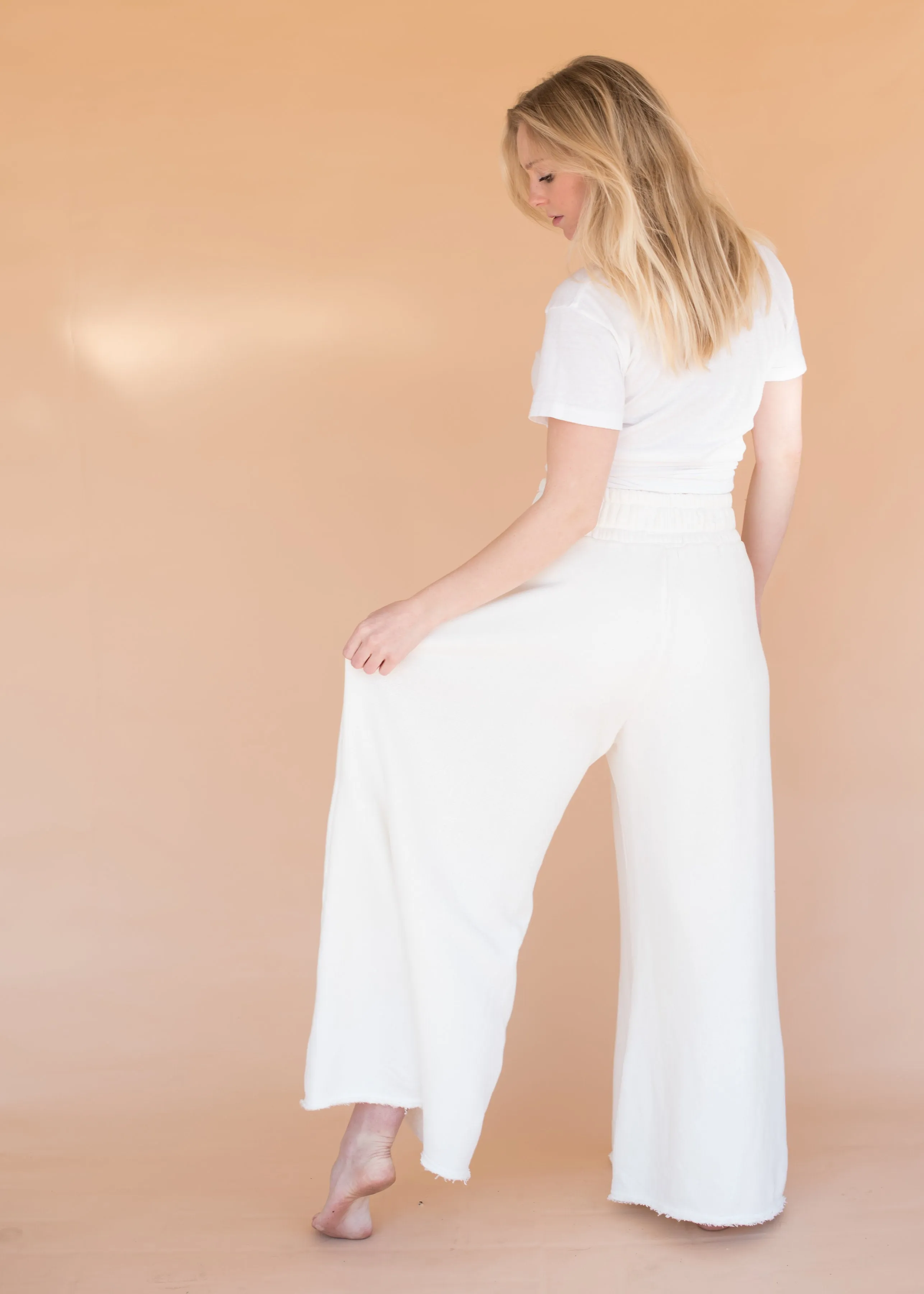 Women’s High-Waisted Ivory Wide Leg Sweatpants