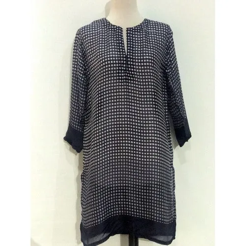 Women's Long Silk Tunic Dress in Navy