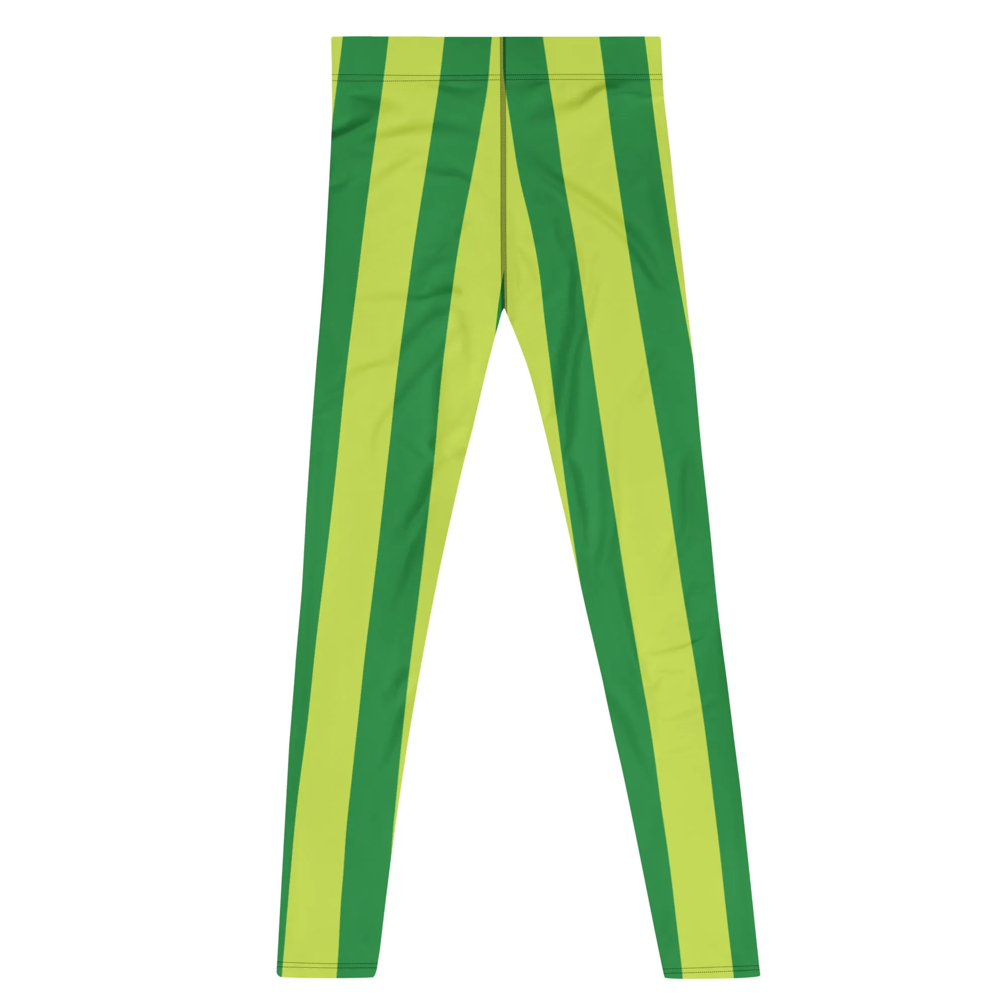 Yellow Green Stripes Men's Leggings, Striped Print Colorful Meggings Tights-Made in USA/EU/MX